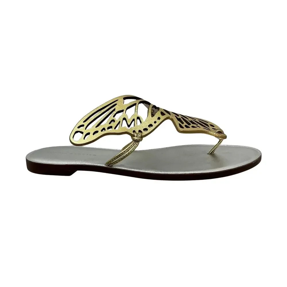 Sophia Webster Butterfly Wing Gold Talulah Silver Leather Flat Sandals 39 8.5 US